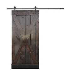 an image of a wooden door with metal bars on the top and bottom part of it