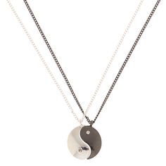 Opposites attract! If you and your best friend don't always see eye to eye but are friends 'til the end, then these are the pendant necklaces for you! Set includes one hematite-tone and one silver-tone yin & yang necklace. Finish: Silver-tone Length: 16" Closure: Lobster clasp Pack Size: 2 Material: Metal - Claire's Best Friends Yin Yang Pendant Necklaces - 2 Pack Yin Yang Jewelry, Friend Things, Yin Yang Necklace, Bff Jewelry, Eye To Eye, Spiritual Stuff, Friend Jewelry, Bff Necklaces, Best Friend Jewelry