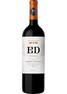 a bottle of red wine is shown on a white background with the word e d