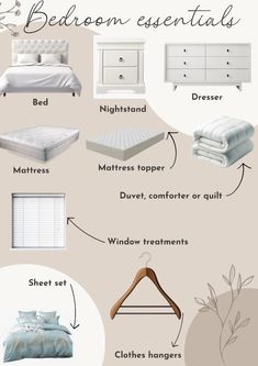 the bed room essentials guide is shown in this graphic above it's description