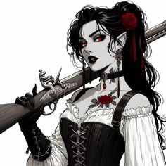 Female Pirate Oc, Dhampir Female, Female Pirate Character Design, Villian Characters Design, Villain Ideas, Vampire Pirate, Female Pirate, Pirate Art, Tutorials Drawing