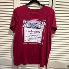 Budweiser Classic Fit Crew Neck Tee From Torrid. Excellent Condition, Like New. Shirt Was Washed Once But Never Worn. Torrid Size 0 (L/12 Or May Fit Xl) Cotton Blend Fabric - 60% Cotton, 40% Polyester. Soft Jersey Feel Deep Red Color With Authentic Budweiser Branding From Smoke Free, Pet Free Home Washed In Non-Toxic Sensitive Detergent Budweiser Shirt, White Tee Shirts, Plus Size Vintage, Deep Red Color, Crew Neck Tee, Red Fashion, V Neck Tee, V Neck Tops, Deep Red