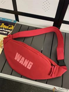 BirdinBag - Large Casual Zippered Fanny Pack with Bold Letter Graphics Red Rectangular Bag With Letter Print, Red Casual Belt Bag With Adjustable Strap, Casual Red Belt Bag With Adjustable Strap, Casual Red Belt Bag For Daily Use, Waist Bags, Word Wrap, Sling Bag, Fanny Pack, Bag Lady