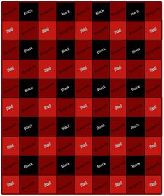 a red and black checkerboard pattern with the word's name on it