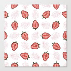 strawberries and leaves on white background art print