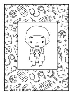 a coloring page with an image of a child holding a toy in front of it