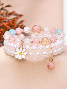 Multicolor Vacation   Plastic  Beaded Embellished   Jewelry Kawaii Bracelet, Bracelets For Girls, Crystal Healing Chart, Bracelet Styles, Pearl Beaded Bracelet, Fancy Accessories, Lucky Charm Bracelet, Gold Earrings Models, Trending Bracelets