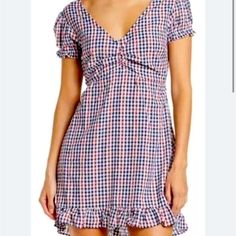 Seersucker Red/Blue Checkered Dress Size Small Women’s Dress Angie Brand Dress Item: Red And Blue Checkered Dress Size: Small Condition: New Material: 100% Cotton Adorable Summer Dress. Light Weight. D Beach Gingham V-neck Dress, Gingham V-neck Dress For Vacation, Casual V-neck Dress For Picnic, Casual Ruched Gingham Dress, Casual Gingham Dress With Ruched Details, Gingham V-neck Dress With Ruffles, Casual Ruched Plaid Dresses, Casual Plaid Ruched Dress, Fitted Gingham Mini Dress With V-neck