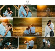 a couple embracing each other in the middle of photoshopped images from their engagement session