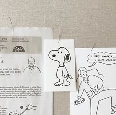 some papers with cartoon drawings on them