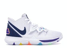 the nike kd trey basketball shoe in white, blue and multi - colored colors