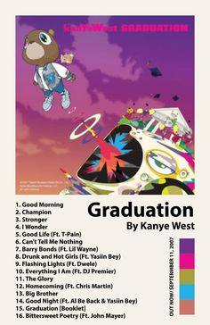 the poster for graduation by kanye west, featuring an image of a bear flying through the air