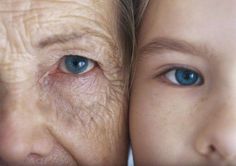 an older woman with blue eyes looking at the camera