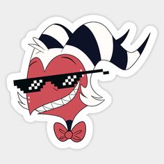 a sticker with an image of a heart wearing sunglasses and a bow tie on it's head