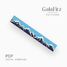 a blue and white beaded bracelet with the words galafiz patterns on it