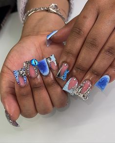 Medium Nails Acrylic Designs, Medium Nail Designs, Medium Nails Acrylic, Teal Acrylic Nails, Nails Acrylic Designs, Acrylic Toe Nails, Acrylic Nail Set, Hard Nails