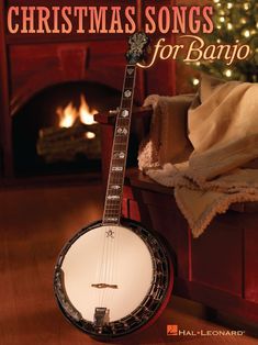 the christmas song for banjo is shown in front of a fireplace