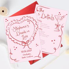 two valentine's day cards with the words, the details and date printed on them