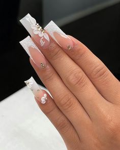 White Wedding Nails, Elegant White Wedding, Gel Nails Long, Wedding Acrylic Nails, White Acrylic Nails, Wedding Nail, Acrylic Nails Coffin Pink, Wedding Nails For Bride, Wedding Nails Design