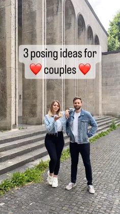 two people standing next to each other with the words 3 posting ideas for couples