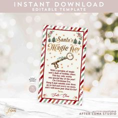 a christmas card with the words santa's magic key on it and an image of a