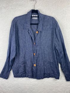 Check out FLAX Linen Jacket Size M Navy Blue Woven Lagenlook Artsy Summer Beachy, the latest item I added on eBay! #eBay #eBaySeller Blue Collared Summer Outerwear, Blue Collared Outerwear For Summer, Indigo Tops With Pockets For Fall, Long Sleeve Summer Outerwear With Button Closure, Long Sleeve Outerwear With Button Closure For Summer, Fall Vacation Tops With Pockets, Summer Washed Blue Outerwear With Pockets, Summer Outerwear With Pockets In Washed Blue, Blue Linen Outerwear With Pockets