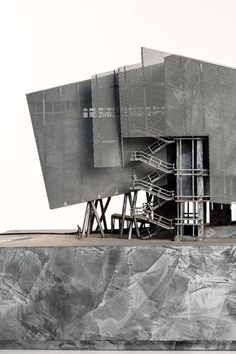 an architectural model of a building on top of a mountain