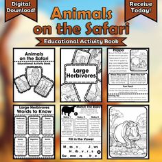 an animal on the safari activity book with pictures and instructions to help students learn how to read