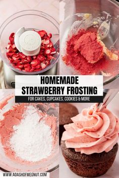 homemade strawberry frosting for cakes, cupcakes, cookies and more in a food processor