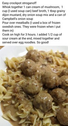 the recipe for meatballs and noodles is shown