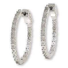 Colleen Lopez 1/8ctw White Diamond Inside-Outside Hoop Earrings Thoughtfully placed pavé diamonds make Colleen's hoop a modern, yet forever stylish addition to any fine-jewelry wardrobe.       Each approx. 1"L x 1/16"W     Stamped .925 sterling silver; rhodium plating or goldtone with rhodium accenting; polished finish      Pierced with hugger backs   Stone Information      All sizes and weights approximate     White Diamond: Round; 1/8ctw - ranges from 0.12ctw to 0.14ctw; H-I color, I2 clarity Fine Jewelry Hoop Earrings With Pave Setting, Channel Set Cubic Zirconia Diamond Earrings, Hoop Earrings In Cubic Zirconia With Channel Set, White Gold Hoop Jewelry With Pave Setting, Hoop Earrings With Pave Setting In Cubic Zirconia, Cubic Zirconia Hoop Earrings Channel Set, Cubic Zirconia Hoop Earrings With Pave Setting, Diamond White Cubic Zirconia Channel Set Hoop Earrings, Diamond White Cubic Zirconia Hoop Earrings Channel Set