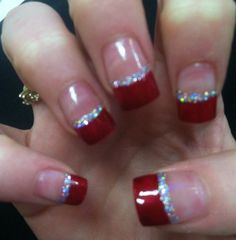 Simple Holiday Nails Acrylic Square, Holiday French Tip Nails Square, Christmas French Manicure Nails, Christmas French Tip Nails Square, Christmas Natural Nails, French Manicure Christmas Nails, French Tip Christmas Nail Ideas, Christmas Nails French Tip, Nail Designs With Glitter