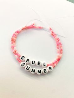 Taylor Swift Bead Bracelets, Cool Bead Bracelet Ideas, Taylor Swift Trading Bracelets, Beaded Bracelets Words, Eras Your Bracelet, Ears Tour Bracelets, Mirrorball Bracelet, Diy Bracelets Tutorials Beads, Cruel Summer Bracelet