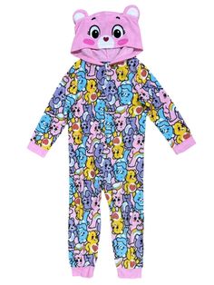 Her favorite Care Bear characters come together to make for this fun and colorful pajama sleeper she'll be sure to love. Features Bedtime Bear, Cheer Bear, Share Bear and Tenderheart Bear in a super cute and bright print. Plus, it's hooded with fabric dimensional 'bear' ears that add to the fun. Of an ultra-soft and cozy polyester fleece. Front zipper and footless design. 100% polyester.   Paypal Payments Accepted.   All purchases are mailed out within 2 business days of receipt of payment. Care Bear Characters, Baby Christmas Pjs, Blanket Sleeper, Bear Character, Bear Girl, Summer Pajamas, Pajamas Comfy, Soft Pajamas, Bear Ears