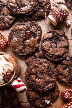 chocolate cookies and candy canes on a table