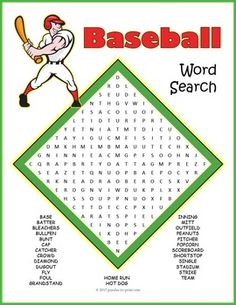 a baseball word search is shown in this poster