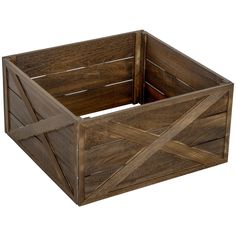 a wooden crate with two handles on the side