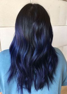 Color Underneath Hair, Blue Violet Hair, Blue Ombré Hair, Violet Black Hair, Color For Black Hair, Underneath Hair Color, Blue Hair Highlights, Underneath Hair, Blue Black Hair