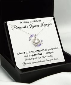 A message from the heart. This heartfelt piece features .925 sterling silver metals and is sure to make your loved ones smile.  Show her she is appreciated with this beautiful double circle necklace! Perfect Personal Injury Lawyer appreciation gifts, farewell gifts, Birthday gifts, Christmas gifts, or just because she's amazing. This stunning .925 sterling silver Double Crystal Circle Necklace is crafted with care and designed to last, this necklace features a beautiful knot and the delicate cha Double Circle Necklace, Crystal Circle, Lawyer Gifts, Shes Amazing, Personal Injury Lawyer, Personal Injury, Gifts Birthday