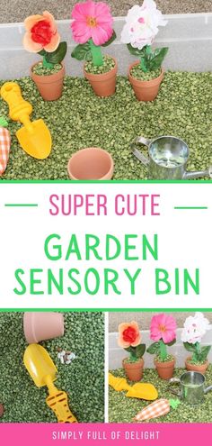 Flower Garden Sensory bin Planting Sensory Bin, Garden Sensory Bin Preschool, Spring Flower Sensory Bin, Garden Sensory Bin For Toddlers, Planting Flowers Sensory Bin, Easy Sensory Bin, Vegetable And Flower Garden, Garden Sensory Bin, Spring Sensory Bin