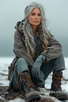 Long Grey Hair Older Women, Long Silver Hair Older Women, White Hair With Lowlights Older Women, Long Grey Hair Over 50, Long Gray Hair Over 50, Stile Hippie Chic, Grey Transition