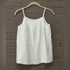 White Sleeveless Gauze Like Cotton Full Top , Fully Lined New ! Length 22” From Top Of The Shoulder Strap Pit - Pit 14” Across Flat Gap Cotton Tops For Summer, Fitted Cami Tops By Gap, Casual Fitted Gap Tank Top, Gap Fitted Casual Tank Top, Gap Casual Fitted Tank Top, Spring Cotton Tank Top By Gap, Gap Cotton Tank Top For Summer, Casual Sleeveless Tops By Gap, Casual Sleeveless Gap Tops