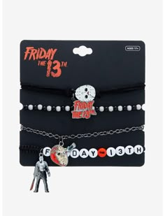 three bracelets with charms that say friday the 13th, friday the 13th and friday the 13th