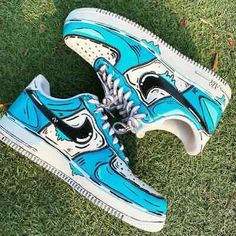 ad eBay - Nike Air Force 1 Custom Hand Painted Shoes Retro Graffiti Blue Teal Cartoon Art - Buy Now, click the link (eBay) Παπούτσια Nike Free, Custom Sneakers Diy, Blue Cartoon, Custom Shoes Diy, Diy Sneakers, Air Force 1s, All Nike Shoes, Air Force 1 Custom, Custom Air Force 1