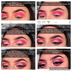 Eyeshadow Pictorial, Pictorial Makeup, Makeup Pictorial, Pink Eye Makeup, Bright Makeup, Pink Eye, Makeup Tutorial Eyeshadow, Colorful Eye Makeup, Makeup Eye Looks