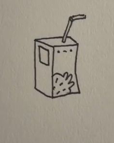 a drawing of a milk carton with a straw sticking out of it's side