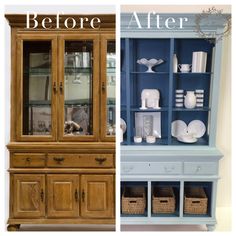 before and after pictures of an old china cabinet