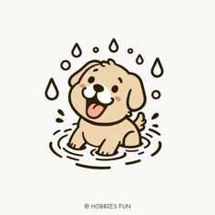 a cartoon dog is sitting in the water with its tongue out and it's mouth open