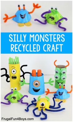 Pipe Cleaner Crafts For Kids, Silly Monsters, Crazy Faces, Year Challenge, Recycled Crafts Kids, Cardboard Rolls, Monster Crafts, Egg Cartons