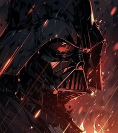 darth vader in the rain with flames